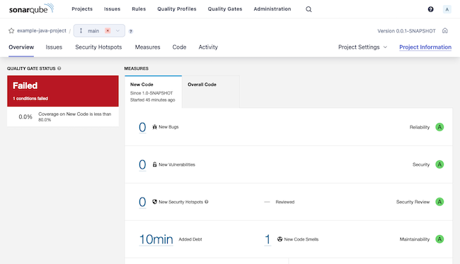 An overview of a project analysis in SonarQube