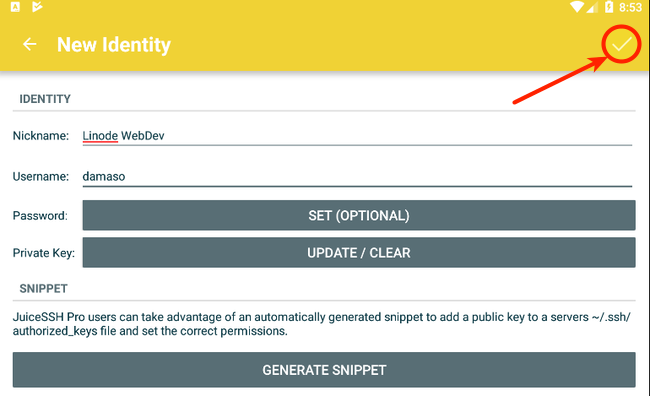 JuiceSSH Save Identity