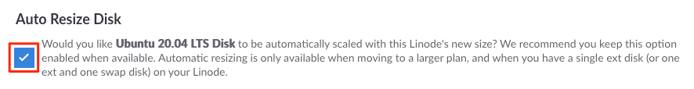 The Auto Resize Disk checkbox